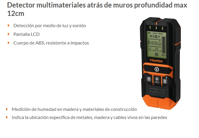 Detector de materiales detrás de muros, profundidad máx 12cm