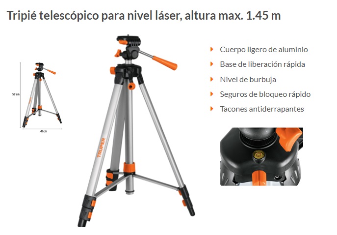 Tripié telescópico para nivel láser, altura max. 1.45 m, Herramientas,  100811
