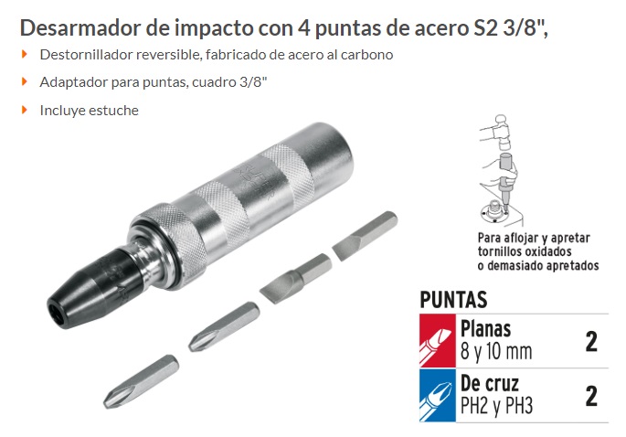 Desarmador de impacto con 4 puntas de acero S2 3/8 , Expert