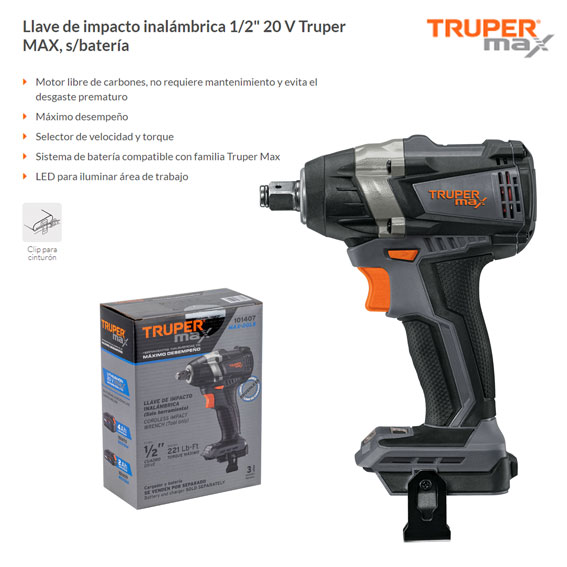 Llave de impacto 1/2 900 W, industrial, Truper, Destornilladores y Llave De  Impacto, 11682