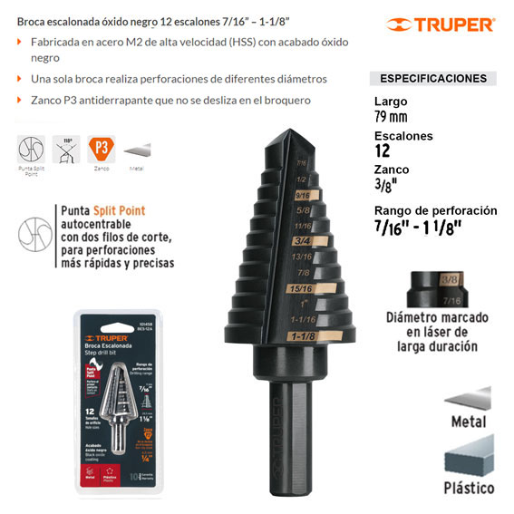 Broca escalonada 1/8 1/2 13 escalones