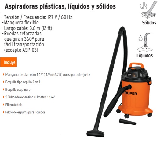 Aspiradora de sólidos y líquidos de 12 gal plástica