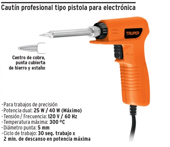 Cautín 25 W profesional tipo lápiz para electrónica, Truper, Cautines Tipo  Lápiz, 101119