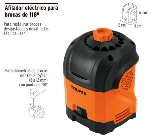 Afilador eléctrico para brocas con punta 118°, Truper