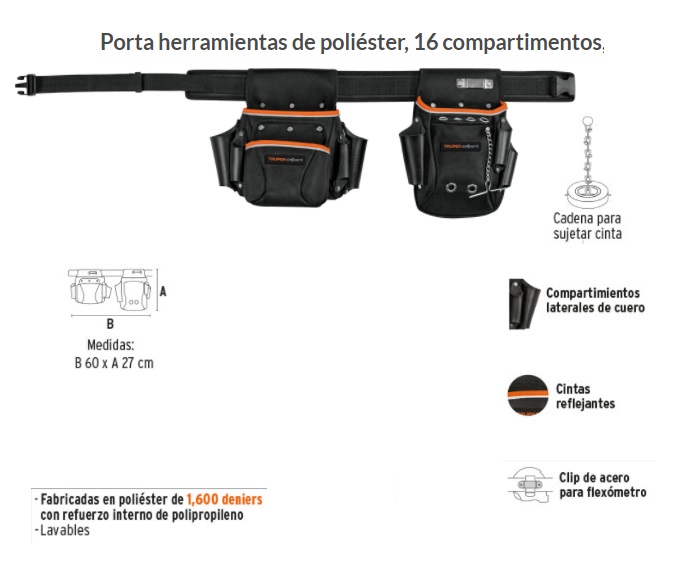 Porta herramientas de poliéster, 16 compartimentos, Expert,  Portaherramientas, 101801