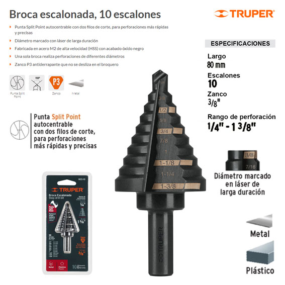 Broca Escalonada, 12 Escalones Truper 12125