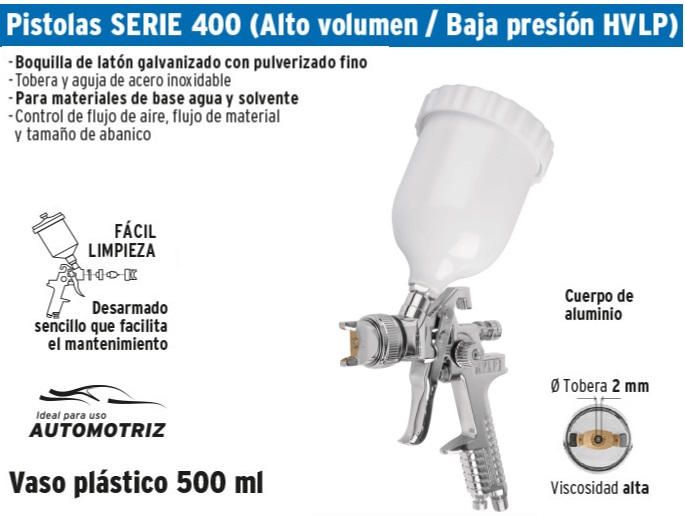 Pistola p/pintar gravedad HVLP vaso plástico, 2 mm, Truper, Pistolas De  Gravedad, 12131