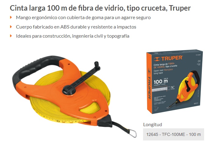 Cinta metrica de fibra de vidrio 50 metros Truper TFC-50ME, Materiales De  Construcción