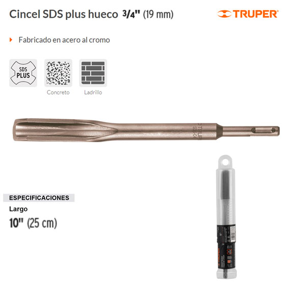 Cincel hueco para acanalado SDS plus 3/4 x 10 Truper