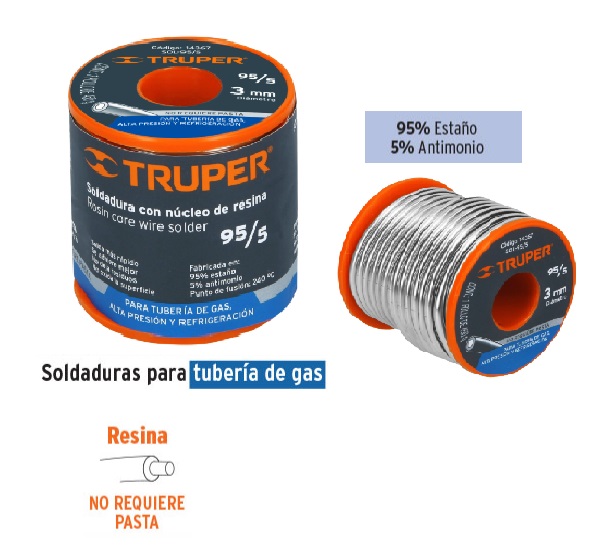 Soldadura con núcleo resina 50/50, tubería hidráulica, 450 g, Soldadura,  14365