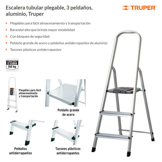 Escalera Tubular, Plegable, 3 Peldaños, Pretul Pretul 24120