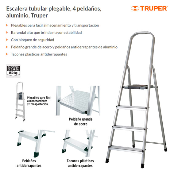 Escalera telescópica,13 peldaños, tipo II, capacidad 102kg, Herramientas,  101904