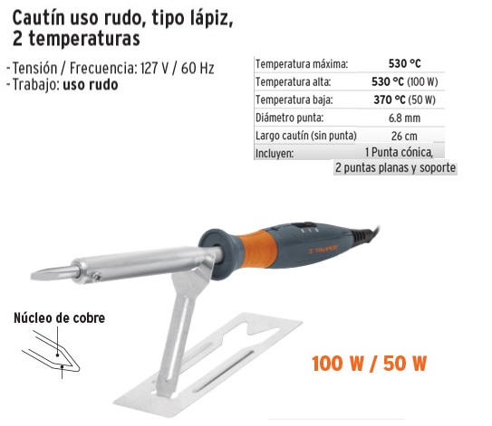 Cautín 25 W profesional tipo lápiz para electrónica, Truper, Cautines Tipo  Lápiz, 101119
