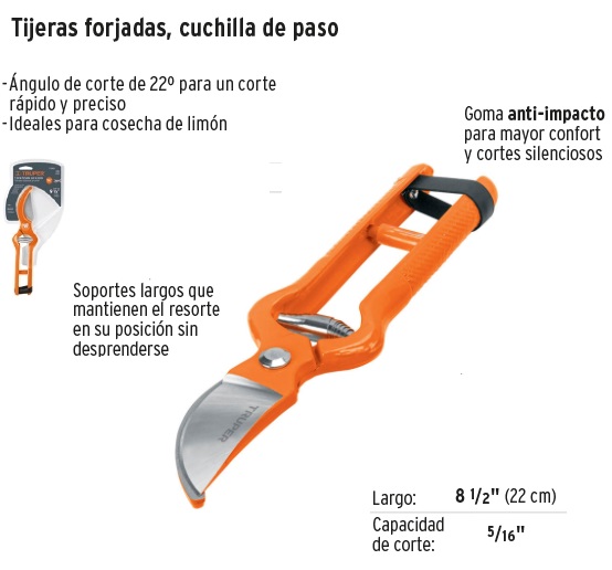 Tijera para poda 8 cuchilla de paso de acero inox, Pretul, Tijeras