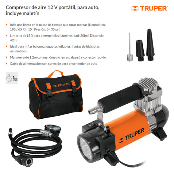 Compresor de aire 12 V portátil, para auto, incluye maletín