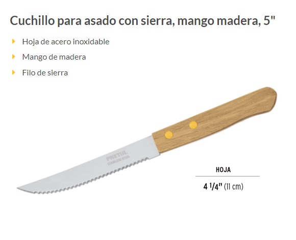 Cuchillo con sierra para asado 5 mango de madera, Pretul, Cuchillos, 23083