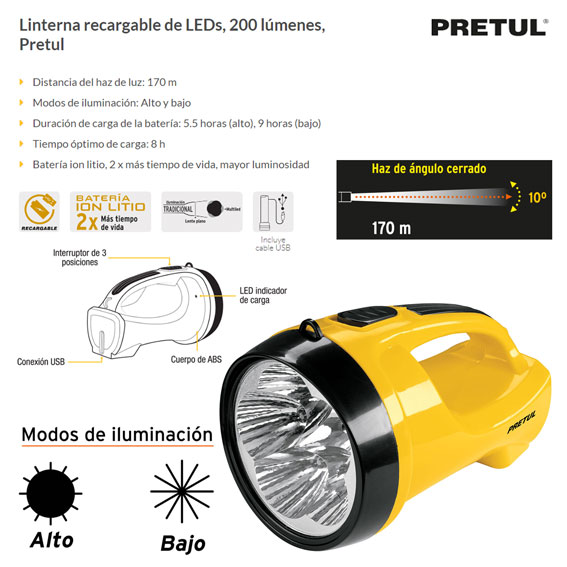 Linterna recargable de LED, 30 lm, a granel, Pretul, Linternas