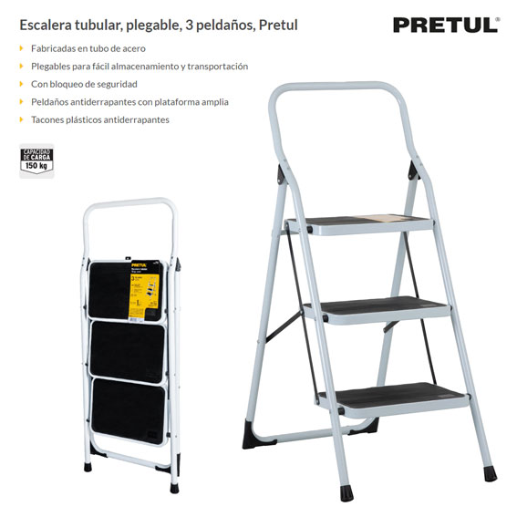 Escalera plegable 2 peldaños 150 kg, Pretul