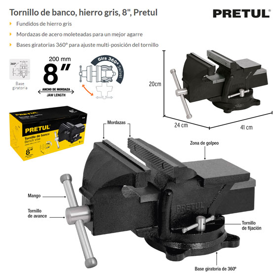 Tornillos de banco tipo Europeo, hierro nodular, 5′ Cod. 100240