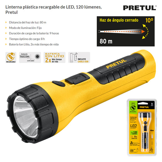 Linterna recargable de LED, 30 lm, a granel, Pretul, Linternas