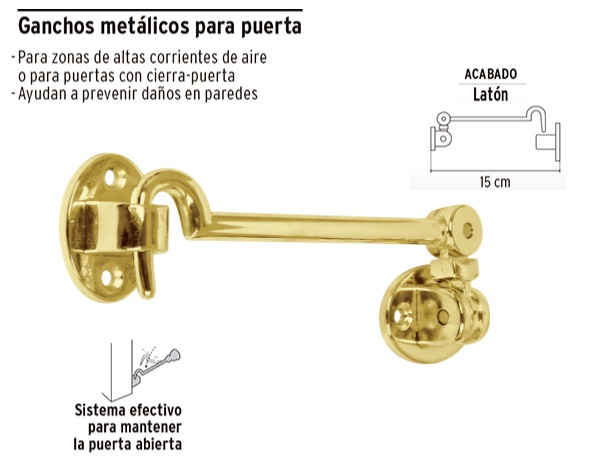 Gancho doble tipo perchero, latón brillante, Hermex, Ganchos Tipo Perchero,  48356