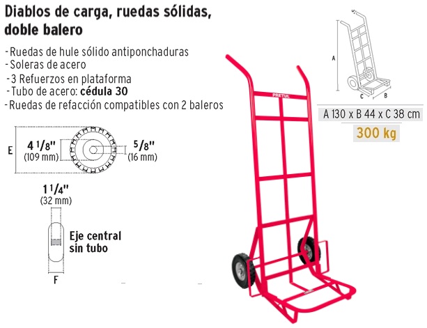 Carro de carga plegable tipo plataforma, 300 kg, Pretul, Diablos