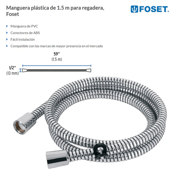 Manguera para lavadora, vinilo, 3/4 x 3/4 , 1.2 m, Foset, Mangueras  Flexibles Para Fregadero y Lavadora , 49779