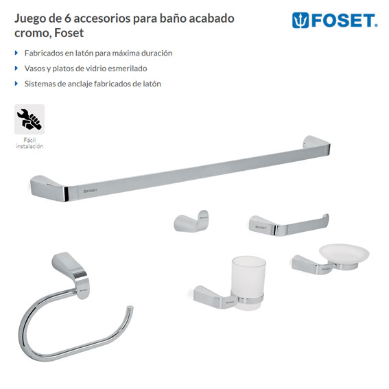 Juego de 6 accesorios para baño metálicos, Foset, Accesorios Para Baño,  49395