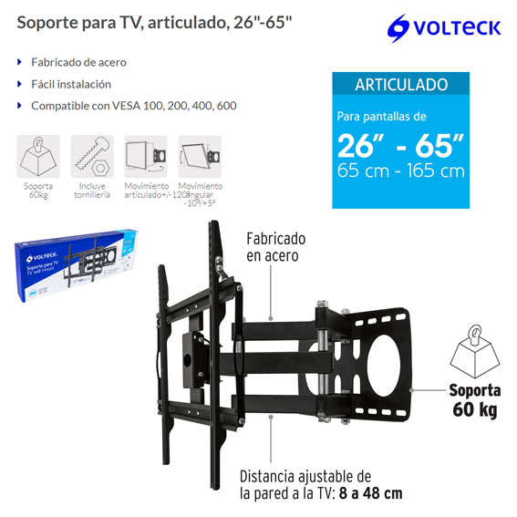 Soporte para pantallas de 32 a 70 , fijo, Volteck, Soportes Para Pantalla,  46092