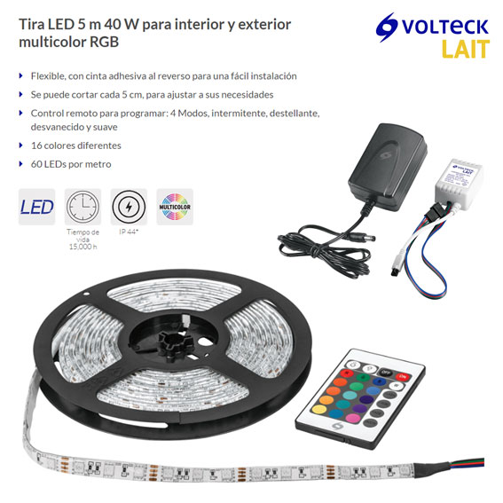 Tira LED multicolor RGB de 5 m, para exterior