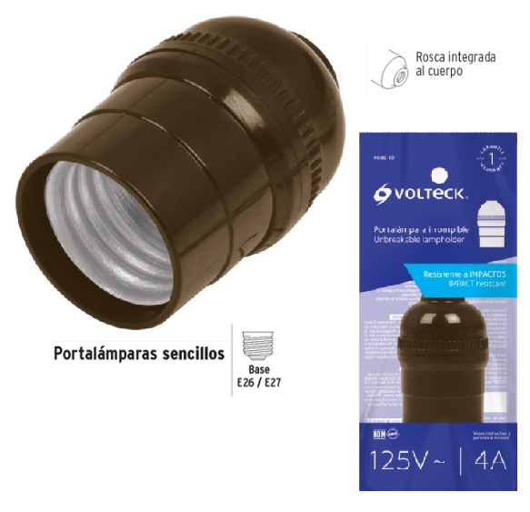 Portalámpara de porcelana, con ladrón y cadena, Volteck, Portalámparas,  46526