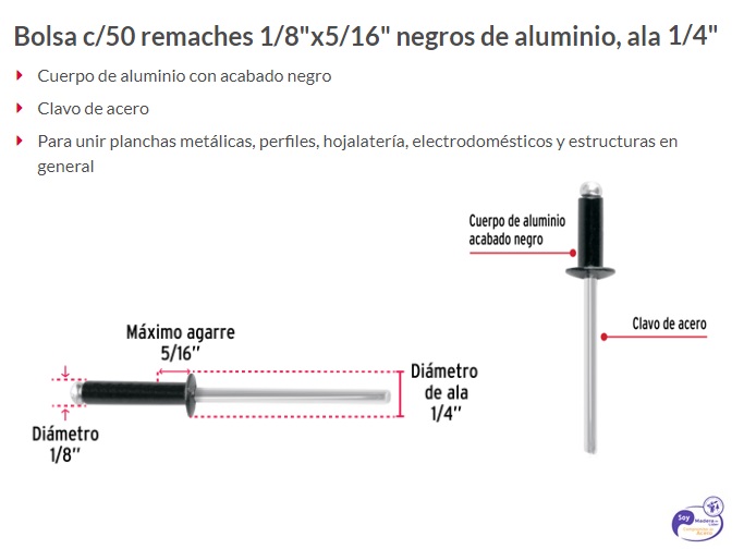 50 Remaches aluminio 5 mm