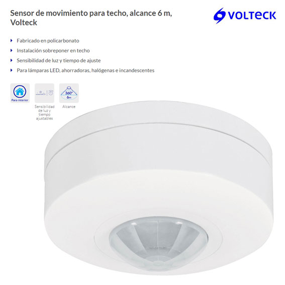 Sensor de movimiento con interruptor de pared, Volteck, Sensores