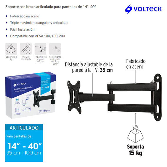 Soporte para pantallas 14 a 40 mov. angular y articulado, Soportes Para  Pantalla, 48428